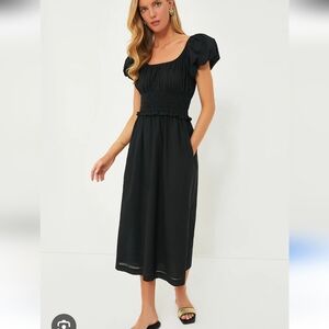 Pomander Place Black Puff Sleeve Flynn Midi Dress In XXS